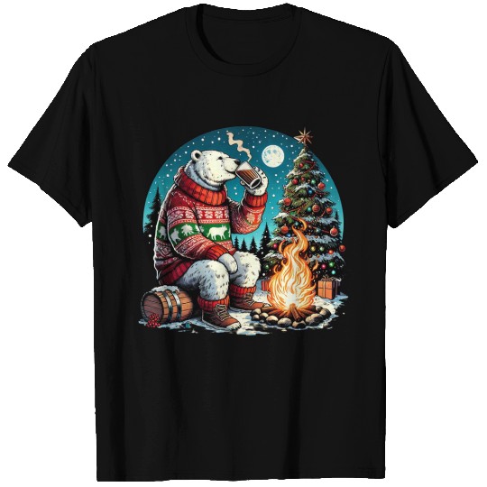 Cozy Christmas Polar Bear: Eggnog & Fireside Cheer T Shirts