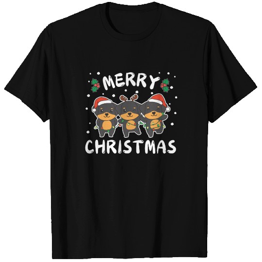 Merry Christmas Cute Rottweiler Festive Lights T Shirts