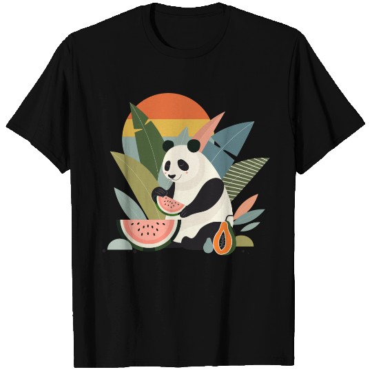 Panda with exotic plants and fruits T Shirts
