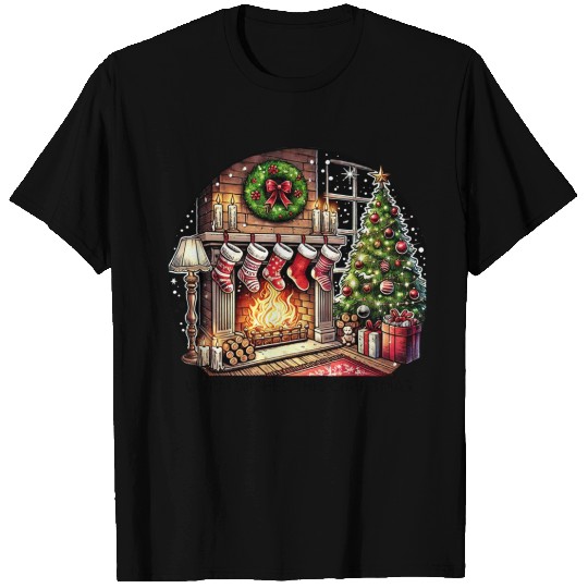 Cozy Christmas Fireplace Scene T Shirts