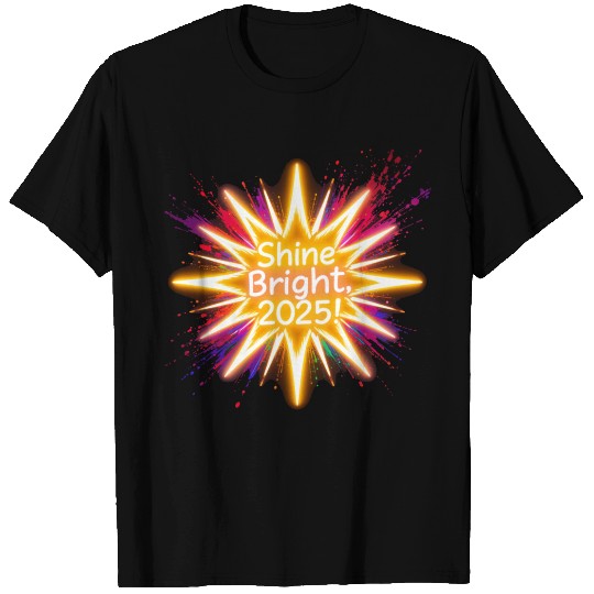 A large starburst glowing in neon light with 2025 T Shirts