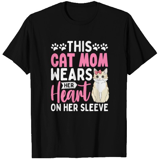 This cat Mom Wears Her Heart on Her Sleeve T Shirts