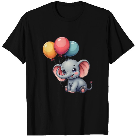 Cute Kawaii Baby Elephant with Balloons T Shirts