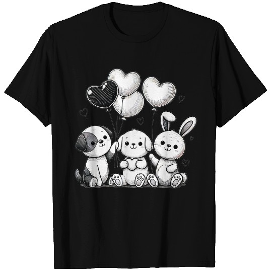Heartfelt Trio - Bunny & Puppies with Balloons T Shirts