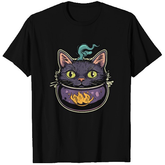 Cat Boiler Cat Witch Halloween T Shirts