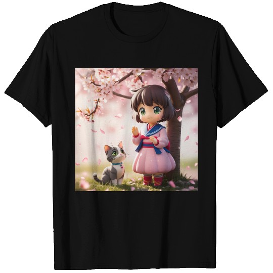 An anime character with a cute cat T Shirts