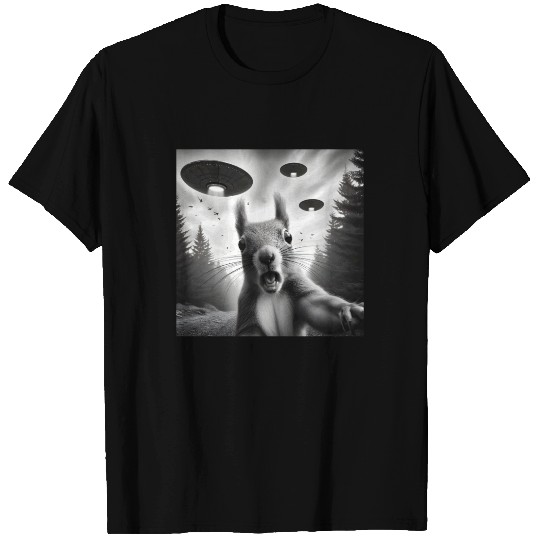 Squirrel Sci-Fi Funny Graphic Selfie with UFOs Wei T Shirts