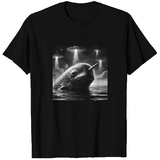 Narwhal Funny Graphic Selfie with UFOs Weird Alien T Shirts