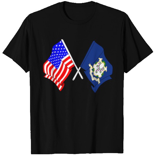 Flag USA and state Connecticut crossed T Shirts