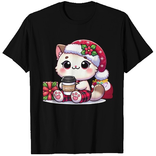 A Cute Kawaii Cat Drinking Coffee T Shirts