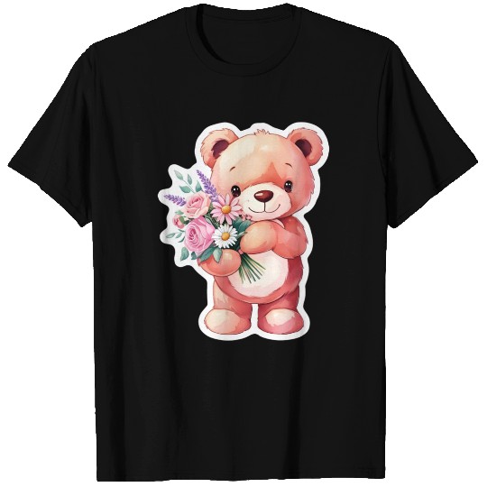 Teddy bear with bouquet of flowers T Shirts