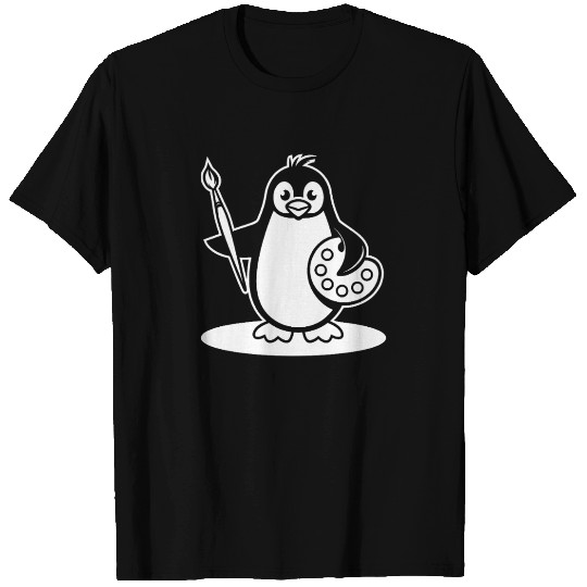 Creative Penguin Artist Holding Brush T Shirts