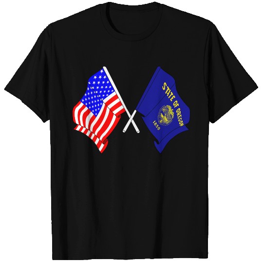 Flag USA and Oregon State Crossed T Shirts