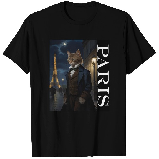 Vampire Cat with Eiffel Tower Paris Animal Gothic T Shirts