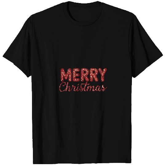 Merry Christmas Sequin Red Sparkle Design Xmas T Shirts