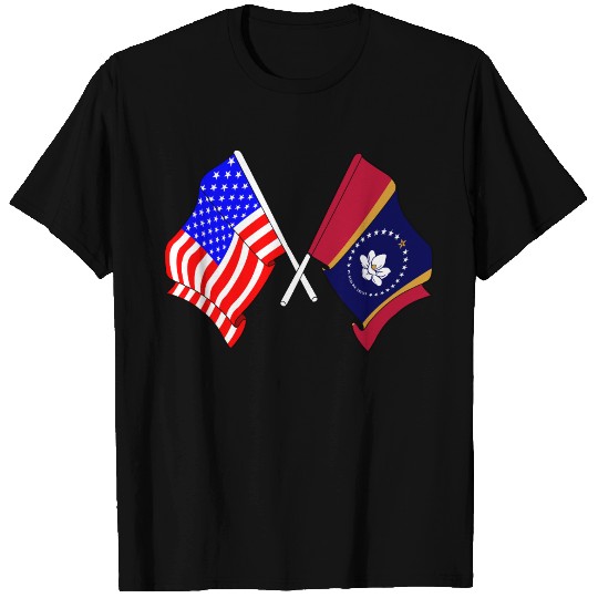 Flag USA and Mississippi State Crossed T Shirts