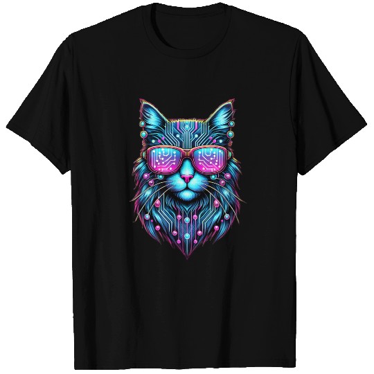 Cyberpunk Tech Cat – Futuristic Neon Glow T Shirts