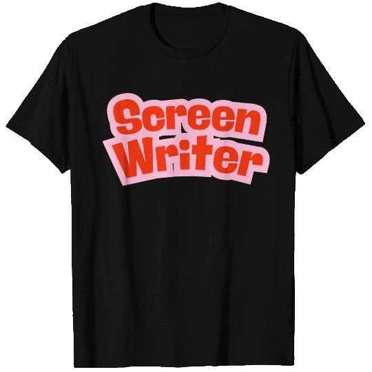 Screen Writer Red Text with Pink Border T Shirts