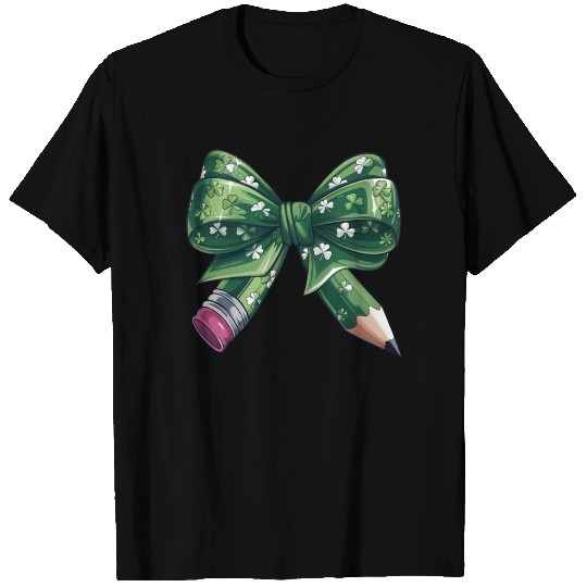 Lucky Clover Coquette Bow Pencil St Patrick's Day T Shirts