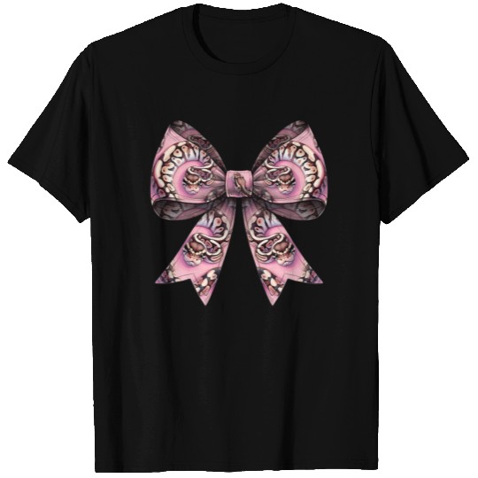 Coquette Bow Ball Python Snake Pattern Pink T Shirts