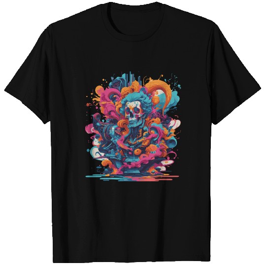 Risograph Skull Art - Colorful T Shirts