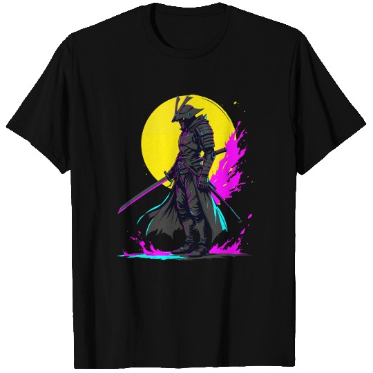 Cyberpunk Samurai Warrior Neon Art Design T Shirts