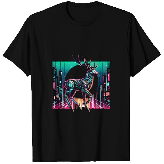 Cyberpunk Stag In Futuristic Cityscape T Shirts