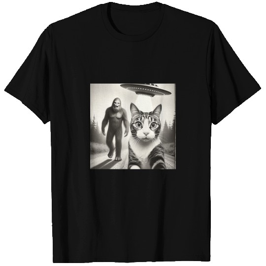 Unique UFO Cat and Bigfoot Adventure T Shirts
