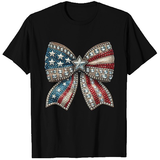 Patriotic Rhinestone Bow T Shirts
