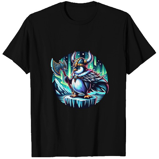 Viking Penguin with Axe Under Northern Lights T Shirts