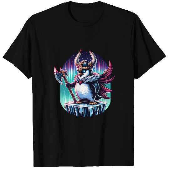 Viking Penguin Warrior Under Northern Lights T Shirts