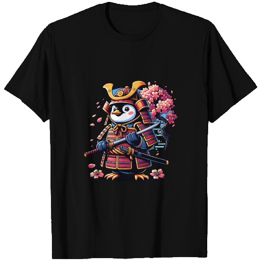 Penguin Samurai with Cherry Blossoms T Shirts