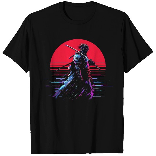 Cyberpunk Samurai Warrior Under Neon Moon T Shirts