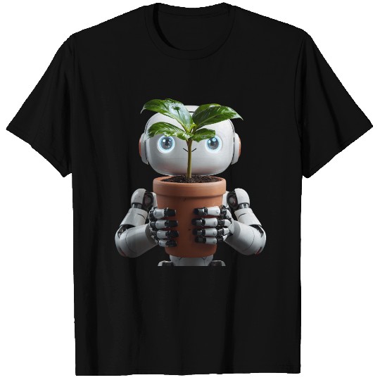 Robot Cradling Green Plant In Terracotta Pot T Shirts