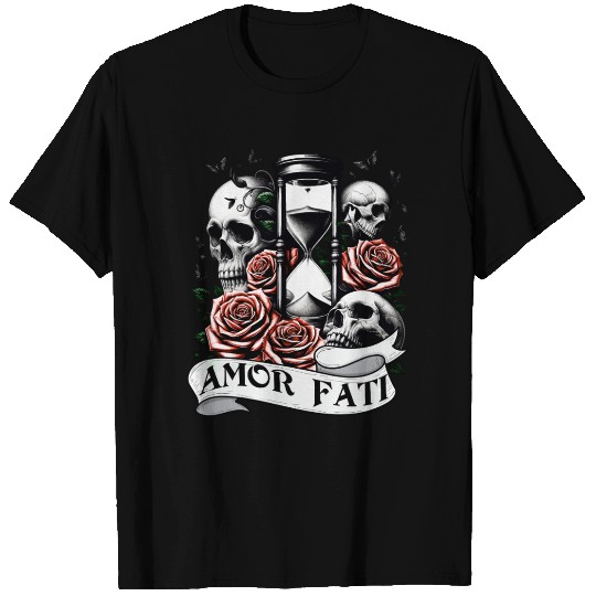 Amor Fati | Stoic Memento Mori Skull & Roses T Shirts