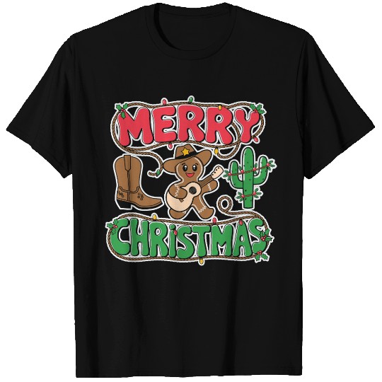 Retro Cowboy Gingerbread Christmas Guitarist music T Shirts
