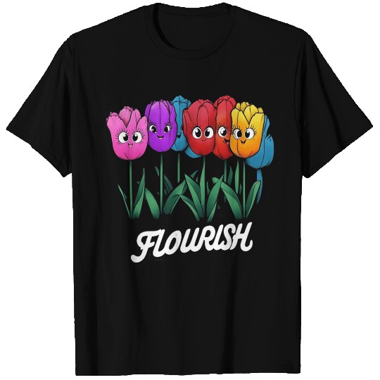 Flourishing Tulips with Cheerful Faces T Shirts