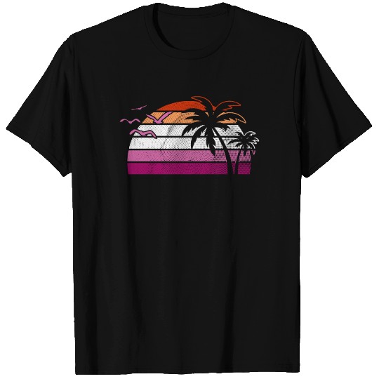 Retro Sunset Palm Trees Lesbian Pride Aesthetic T Shirts