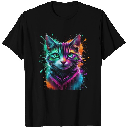 Neon Cosmic Cat – A Psychedelic Fusion of Color T Shirts