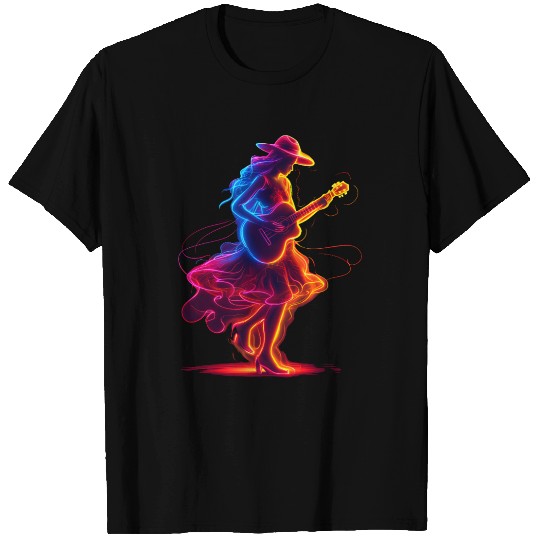 Guitar Player Girl Synthwave T Shirts