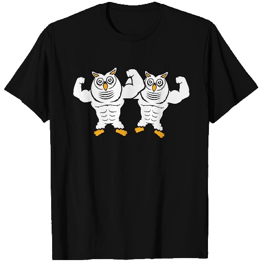 2 Owls Bodybuilder Muscles Biceps Poses Gym Rat T Shirts
