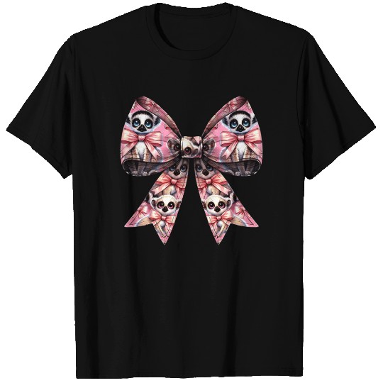 Coquette Bow Lemur Ring Tailed Pattern Girl Mom T Shirts
