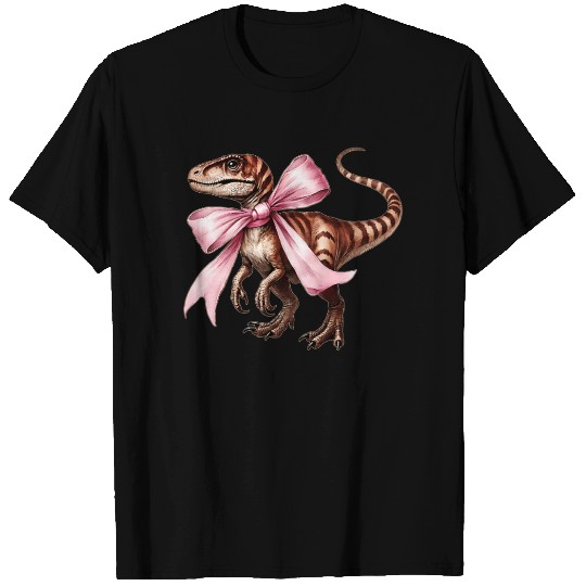 Coquette Bow Velociraptor Dinosaur Girl Mom Pink T Shirts