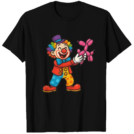 Happy Clown with Balloon Dog – Colorful Cartoon T Shirts