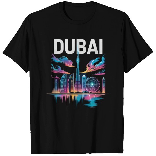 Dubai Skyline Neon Art T Shirts