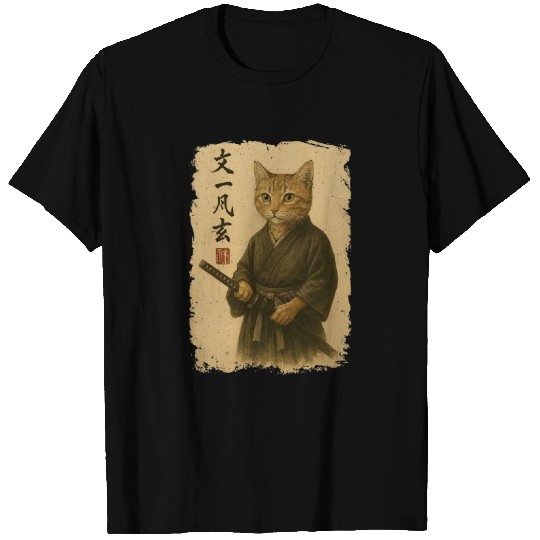Samurai Cat Vintage Japanese Warrior Art Graphic T Shirts