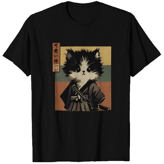 Samurai Cat Japanese Art Kawaii Cute Cat Warrior T Shirts