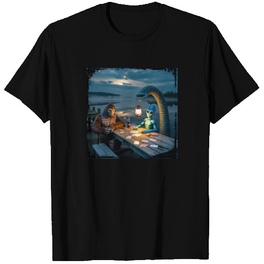 Cryptid Poker Night on Loch Ness - Bigfoot, T Shirts