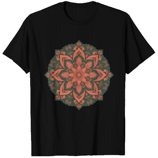 Floral Mandala in Terracotta and Dark Green T Shirts