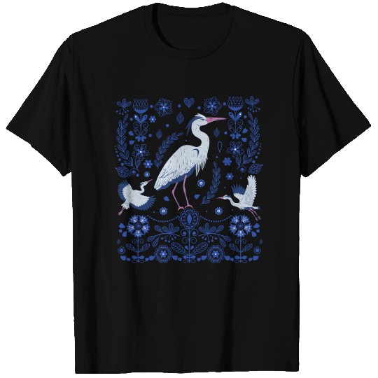 Great Blue Heron Folk Art T Shirts